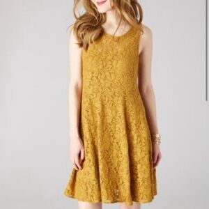 Free People Miles of Lace Fit and Flare Sleeveless Gold Dress